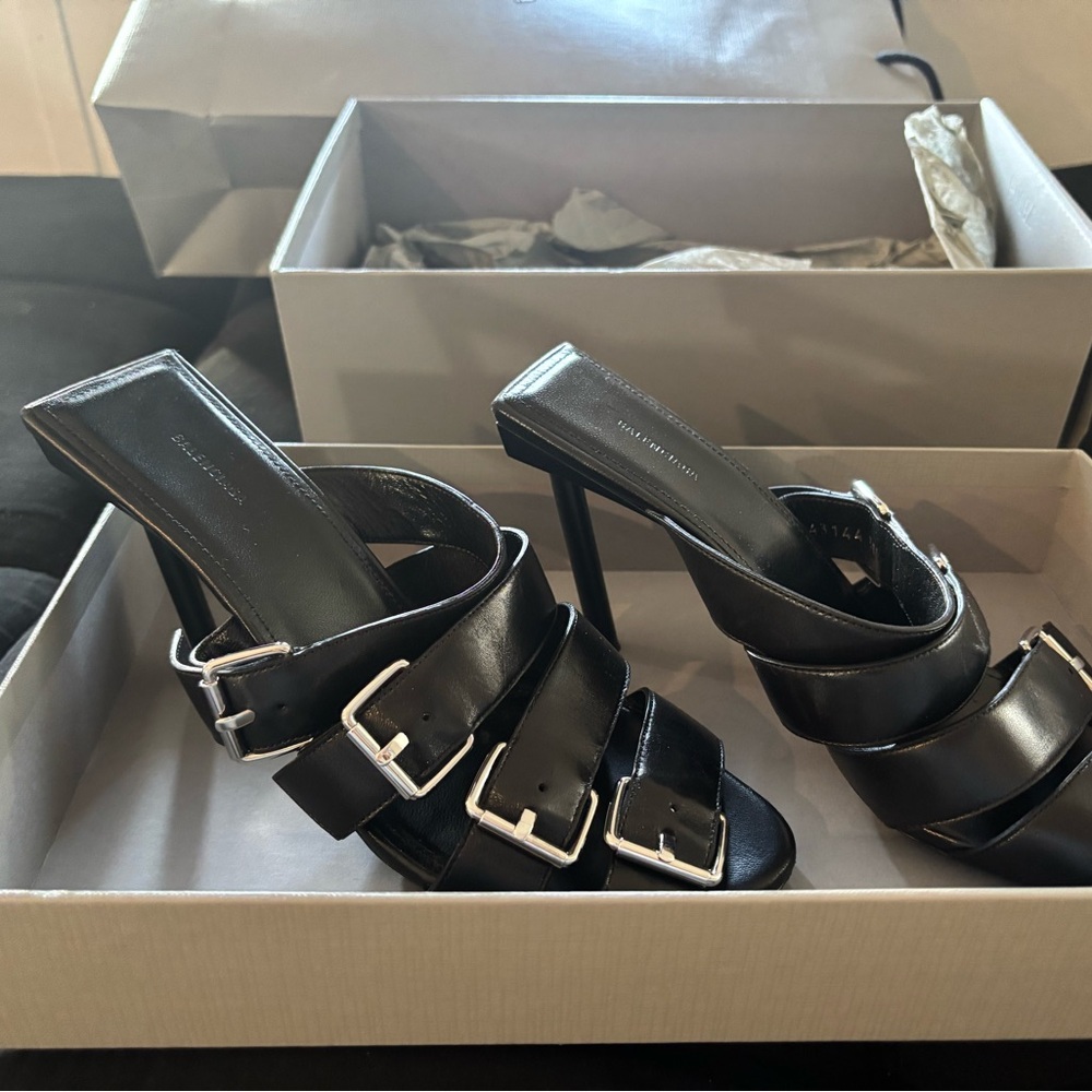 Balenciaga black strap heels